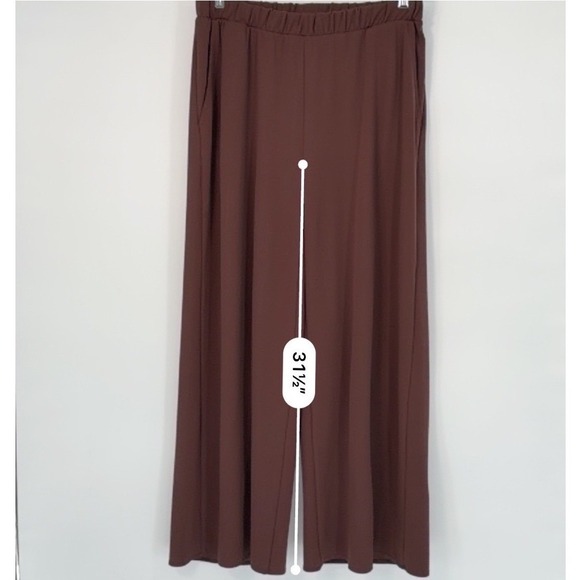 Zara Brown Wide Leg High Waisted Elastic Waist Trousers Pants L Fairycore 102-06 - Picture 8 of 13